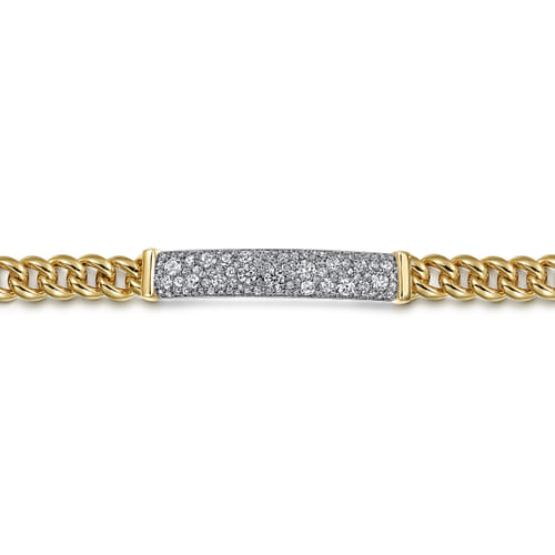 14K White and Yellow Gold 7mm Solid Cuban Link Chain Bracelet with Pavé Diamond ID Plate