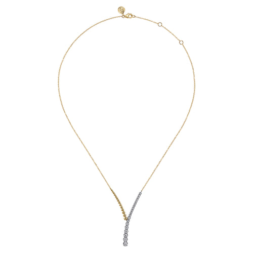 14K White and Yellow Gold Bujukan Beads and Diamond Y Necklace 14K White and Yellow Gold Bujukan Beads and Diamond Y Necklace