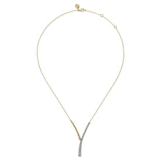 14K White and Yellow Gold Bujukan Beads and Diamond Y Necklace angle 2