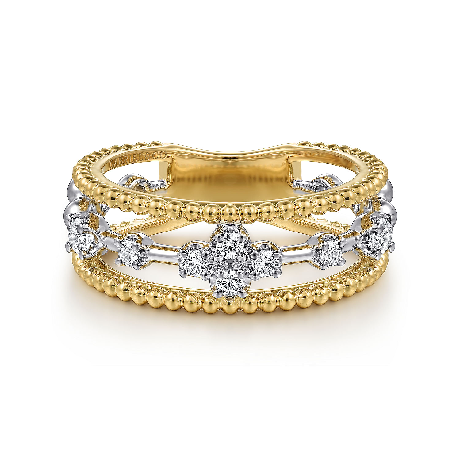 Gabriel - 14K White and Yellow Gold Bujukan Diamond Easy Stackable Ladies Ring