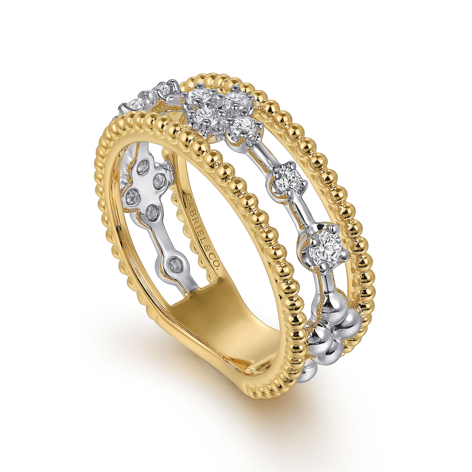 14K White and Yellow Gold Bujukan Diamond Easy Stackable Ladies Ring