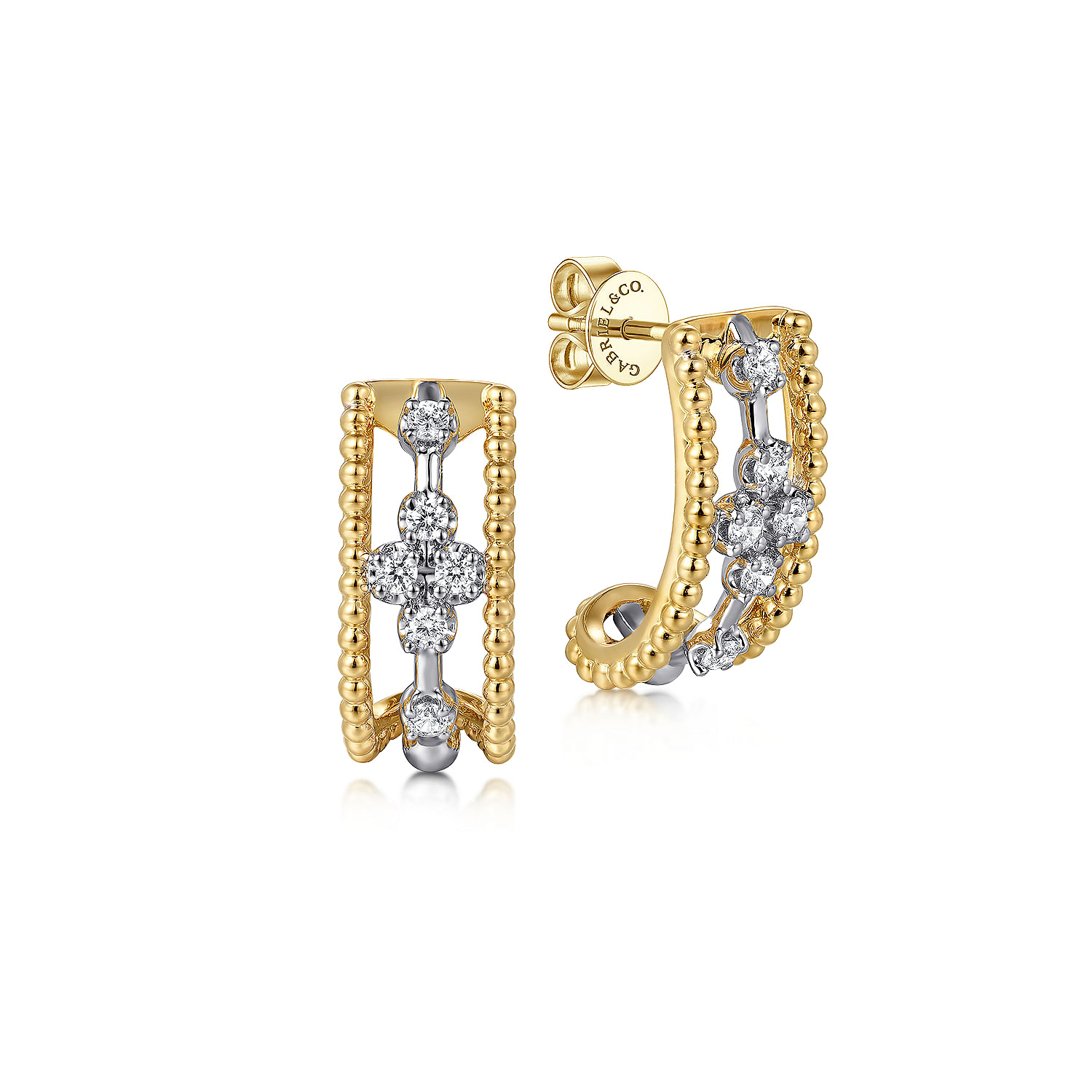 Gabriel - 14K White and Yellow Gold Bujukan Diamond J Earrings