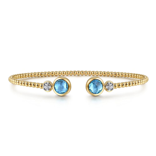 14K White and Yellow Gold Bujukan Diamond and Blue Topaz Bangle