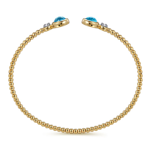 14K White and Yellow Gold Bujukan Diamond and Blue Topaz Bangle