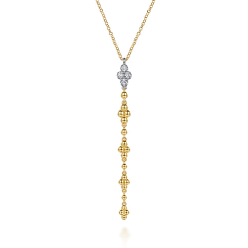 14K White and Yellow Gold Bujukan and Diamond Clover Drop Necklace