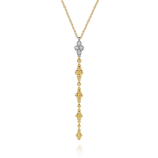 14K White and Yellow Gold Bujukan and Diamond Clover Drop Necklace