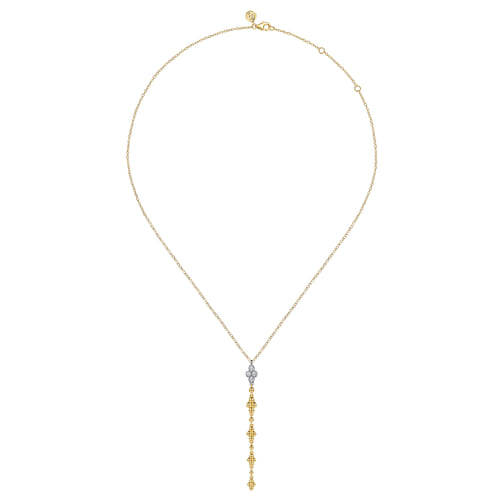14K White and Yellow Gold Bujukan and Diamond Clover Drop Necklace