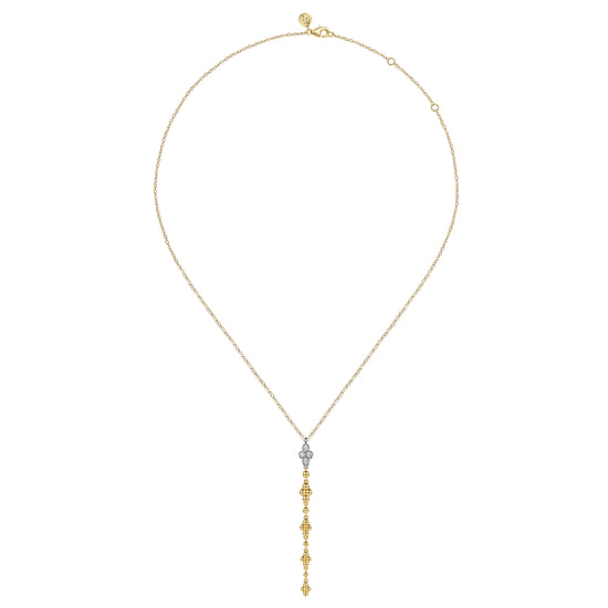 14K White and Yellow Gold Bujukan and Diamond Clover Drop Necklace angle 2