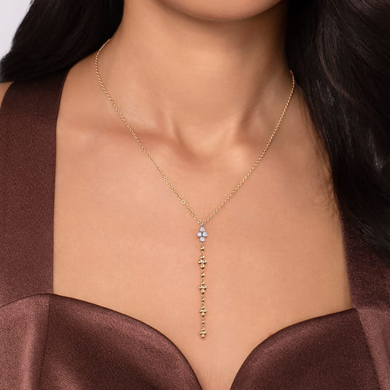 14K White and Yellow Gold Bujukan and Diamond Clover Drop Necklace angle 3