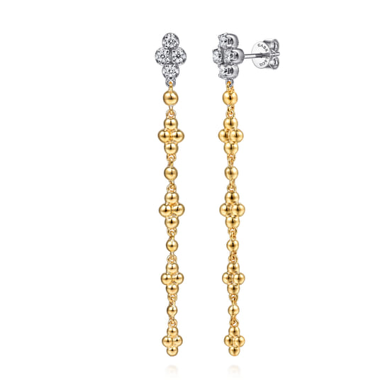 Gabriel - 14K White and Yellow Gold Bujukan and Diamond Clover Stud Drop Earrings