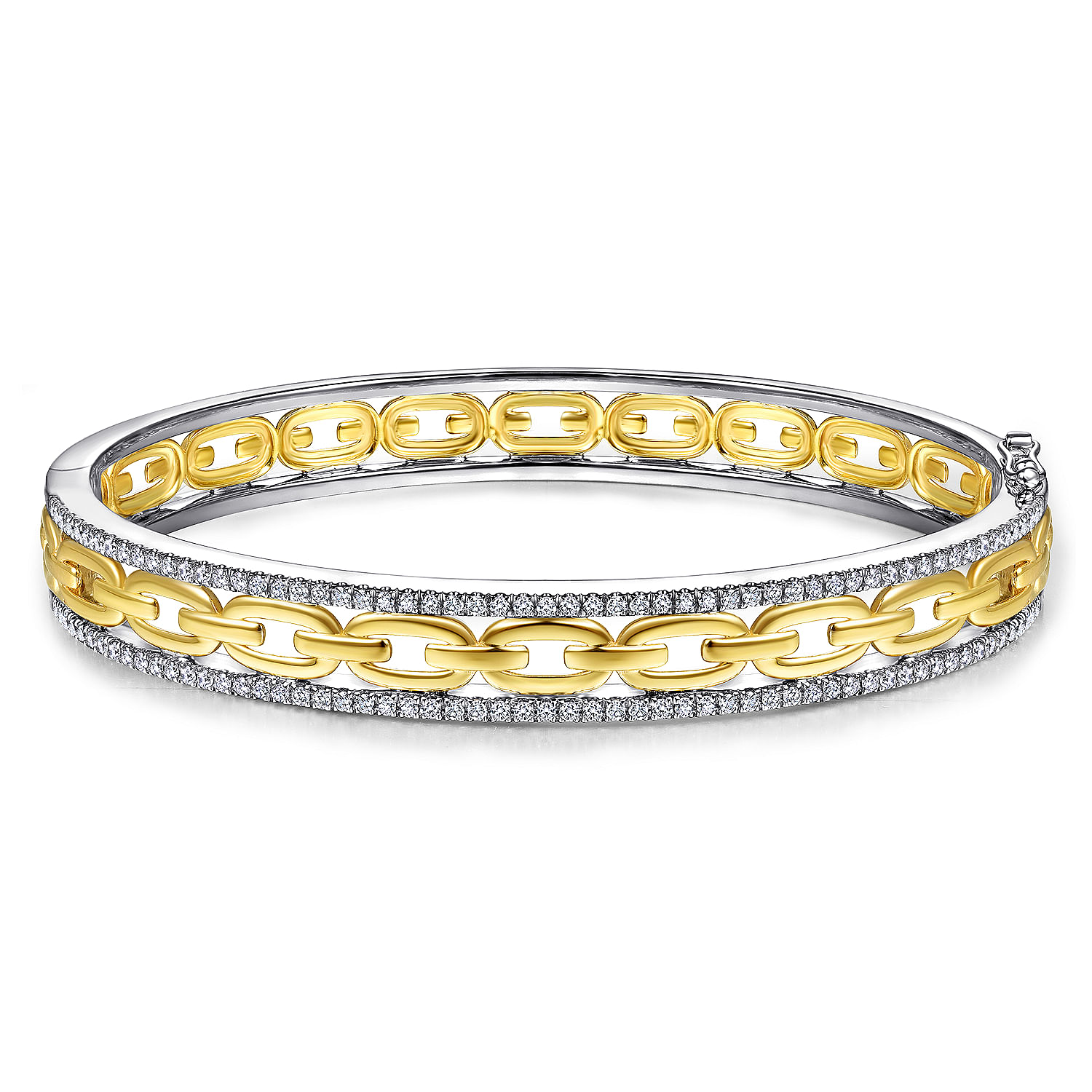 Gabriel - 14K White and Yellow Gold Chain Link Bangle with Diamond Frame