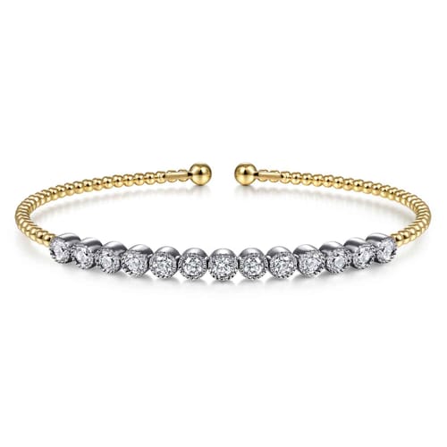 14K White and Yellow Gold Diamond Bangle