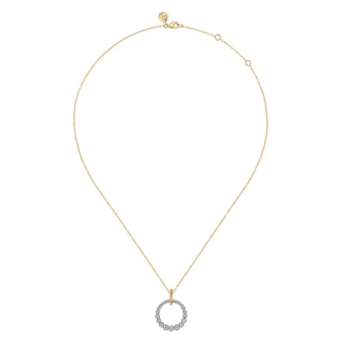14K White and Yellow Gold Diamond Bujukan 20mm Drop Necklace