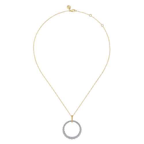 14K White and Yellow Gold Diamond Bujukan 30mm Drop Necklace