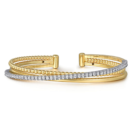 Gabriel - 14K White and Yellow Gold Diamond Bujukan Criss Cross Bangle