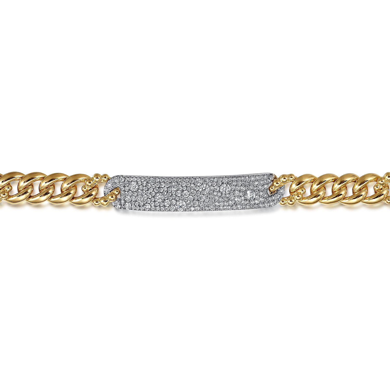 14K White and Yellow Gold Diamond Bujukan Cuban Link Chain Bar Bracelet