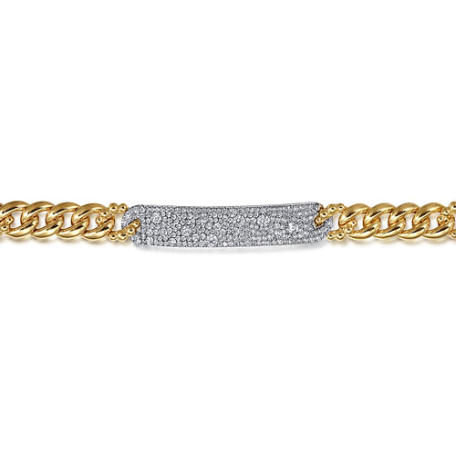 14K White and Yellow Gold Diamond Bujukan Cuban Link Chain Bar Bracelet