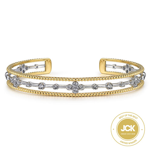 14K White and Yellow Gold Diamond Bujukan Cuff Bangle