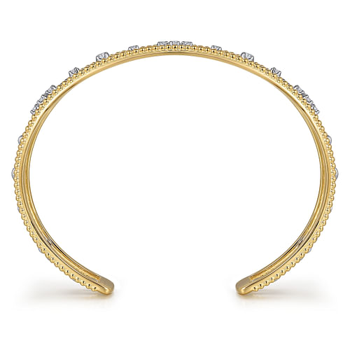 14K White and Yellow Gold Diamond Bujukan Cuff Bangle