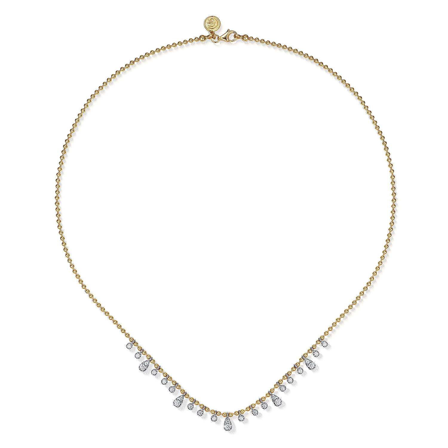 14K White and Yellow Gold Diamond Bujukan Droplet Necklace