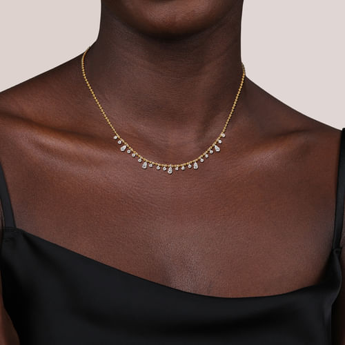 14K White and Yellow Gold Diamond Bujukan Droplet Necklace