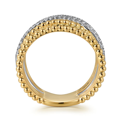 14K White and Yellow Gold Diamond Bujukan Easy Stackable Ladies Ring