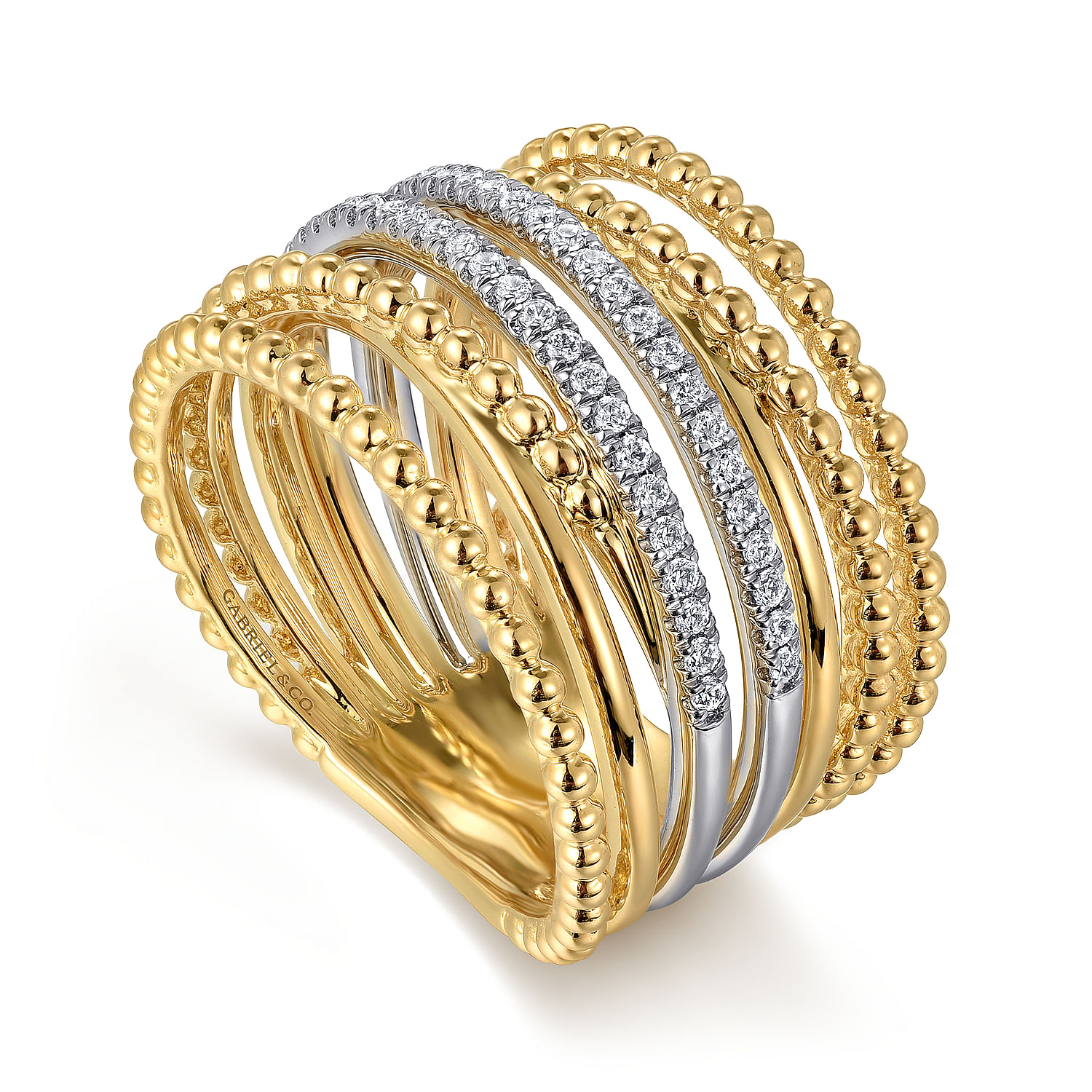 14K White and Yellow Gold Diamond Bujukan Easy Stackable Ladies Ring