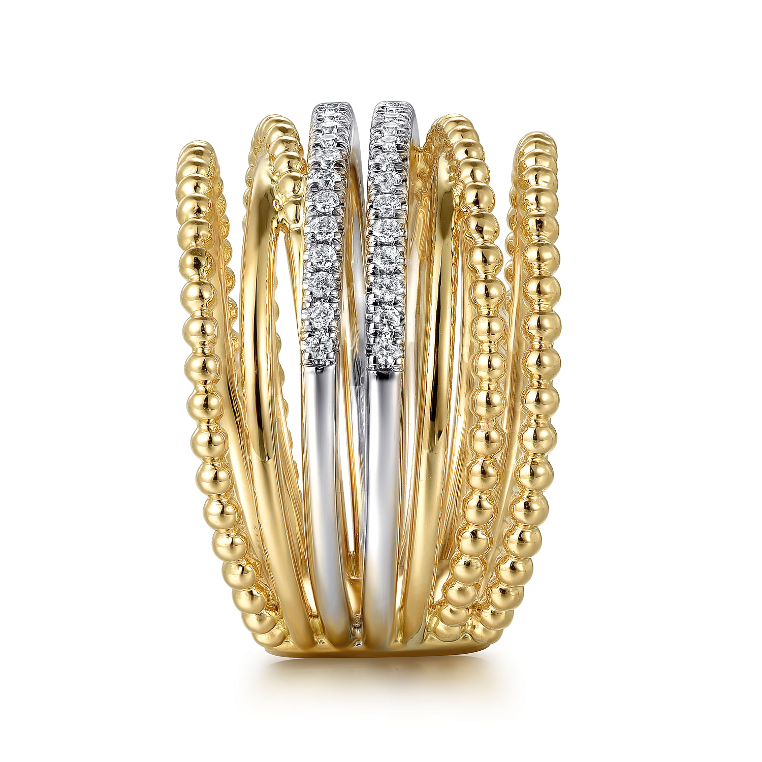 14K White and Yellow Gold Diamond Bujukan Easy Stackable Ladies Ring