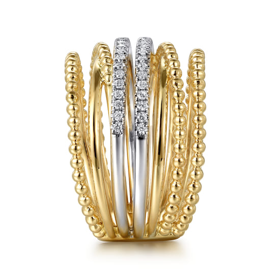 14K White and Yellow Gold Diamond Bujukan Easy Stackable Ladies Ring angle 4 14K White and Yellow Gold Diamond Bujukan Easy Stackable Ladies Ring angle 4
