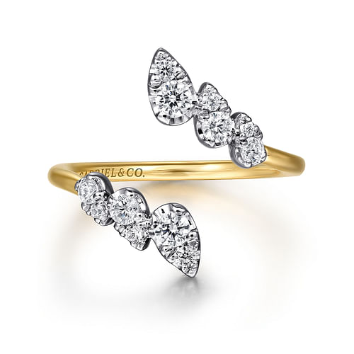 14K White and Yellow Gold Diamond Bypass Ladies Ring