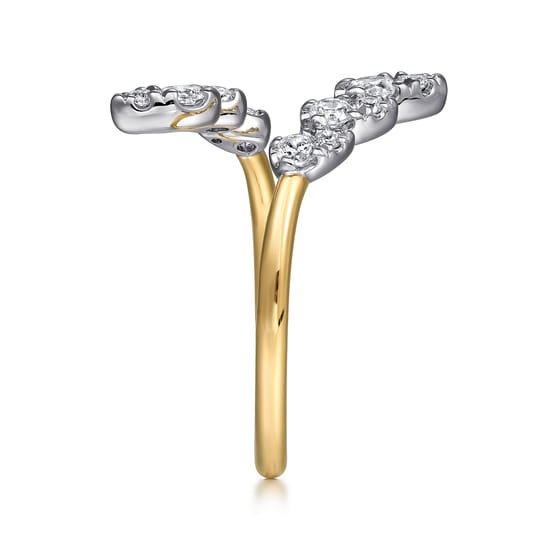 14K White and Yellow Gold Diamond Bypass Ladies Ring angle 4
