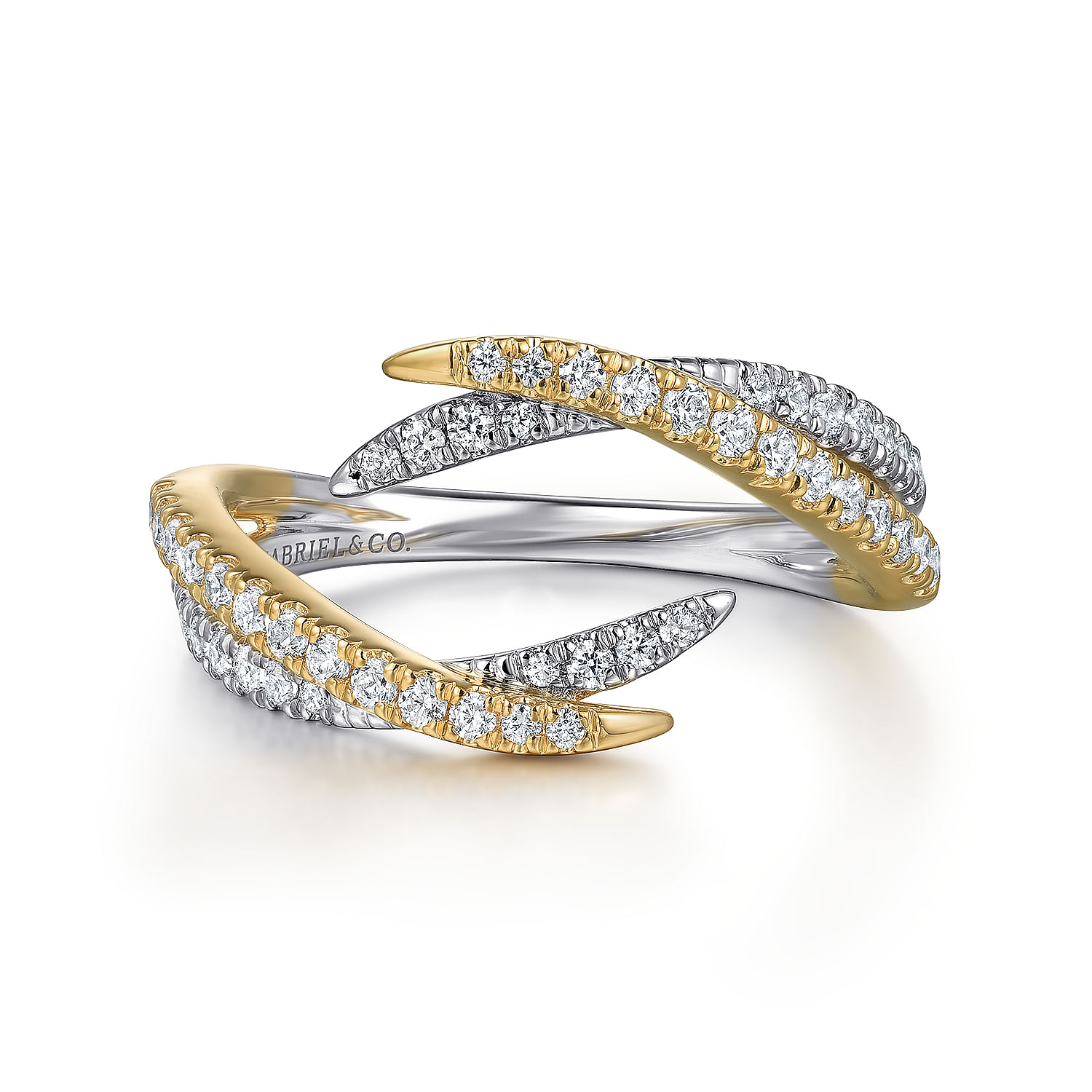 14K White and Yellow Gold Diamond Bypass Ladies Ring