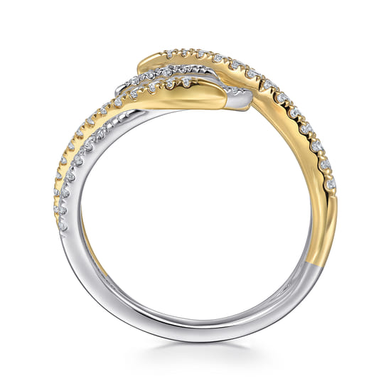 14K White and Yellow Gold Diamond Bypass Ladies Ring angle 2
