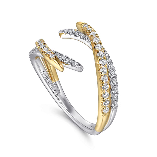 14K White and Yellow Gold Diamond Bypass Ladies Ring