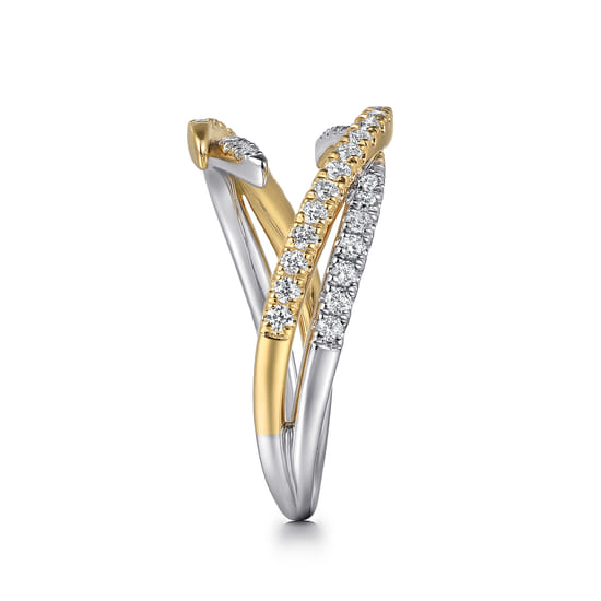 14K White and Yellow Gold Diamond Bypass Ladies Ring angle 4