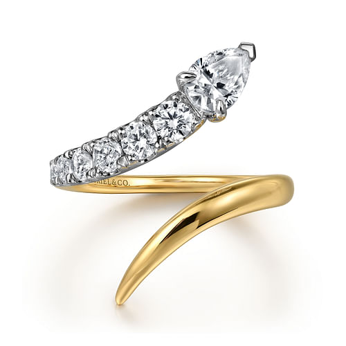 14K White and Yellow Gold Diamond Bypass Snake Ring