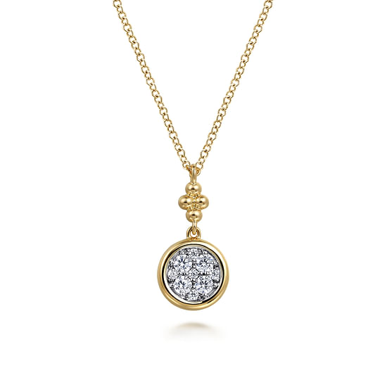 Gabriel - 14K White and Yellow Gold Diamond Cluster Bujukan Drop Pendant Necklace