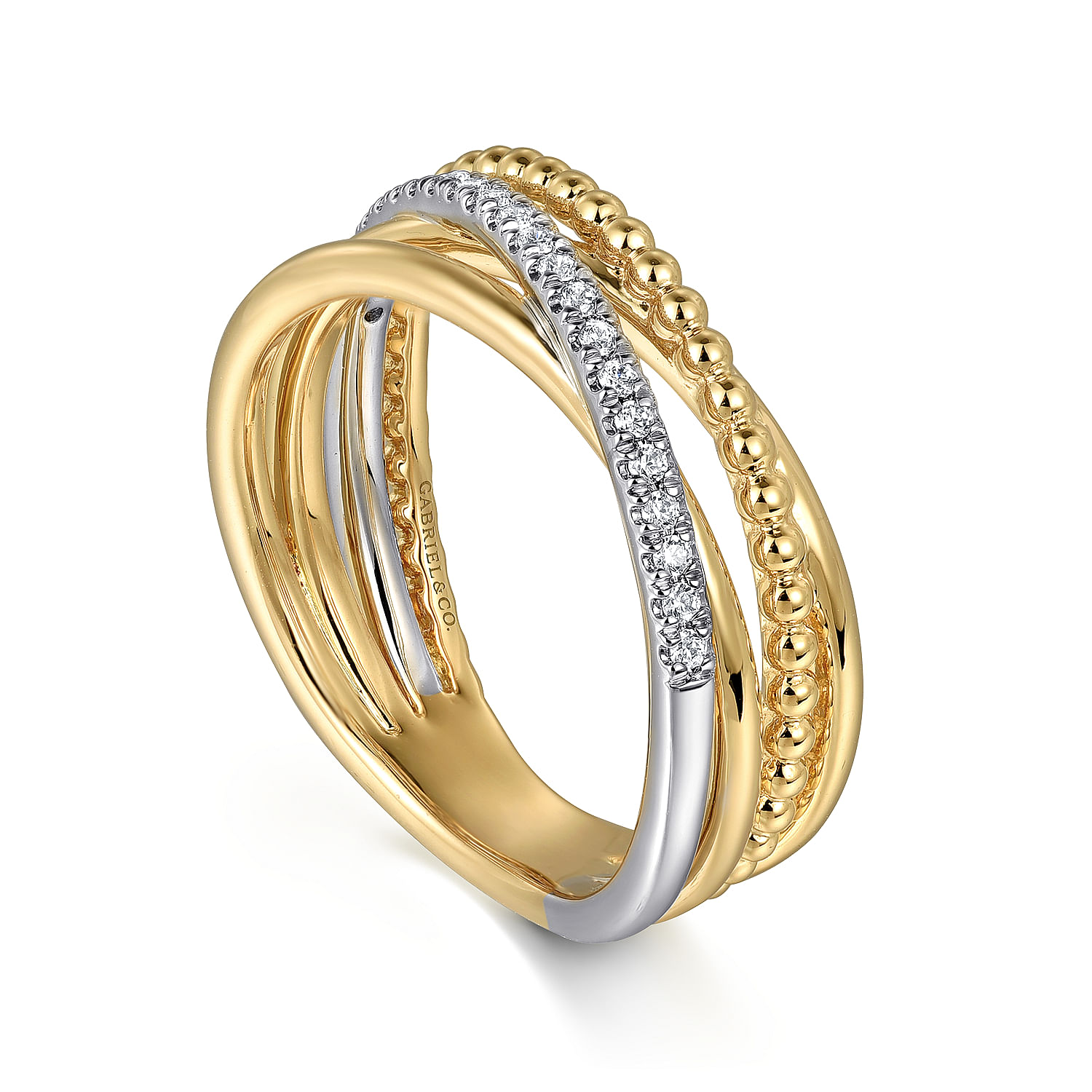 14K White and Yellow Gold Diamond Criss Cross Bujukan Ladies Ring