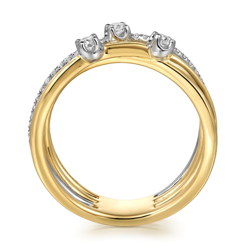 14K White and Yellow Gold Diamond Criss Cross Ladies Ring