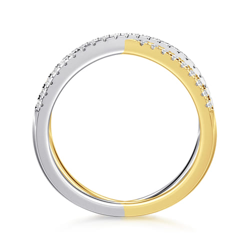 14K White and Yellow Gold Diamond Criss Cross Ring