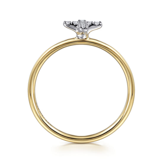 14K White and Yellow Gold Diamond Cross Ladies Ring angle 2