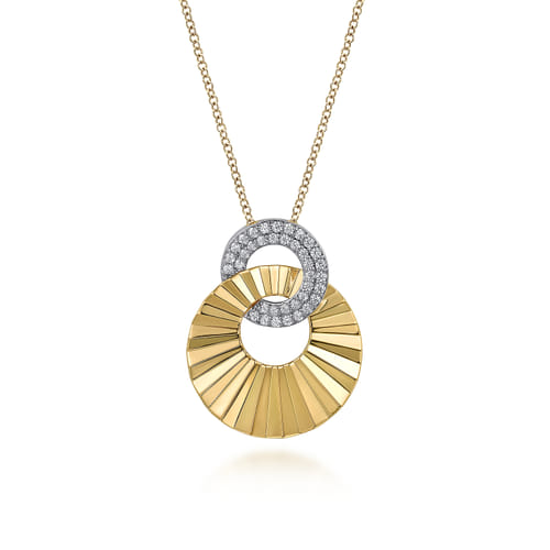 14K White and Yellow Gold Diamond Cut Drop Pendant Necklace