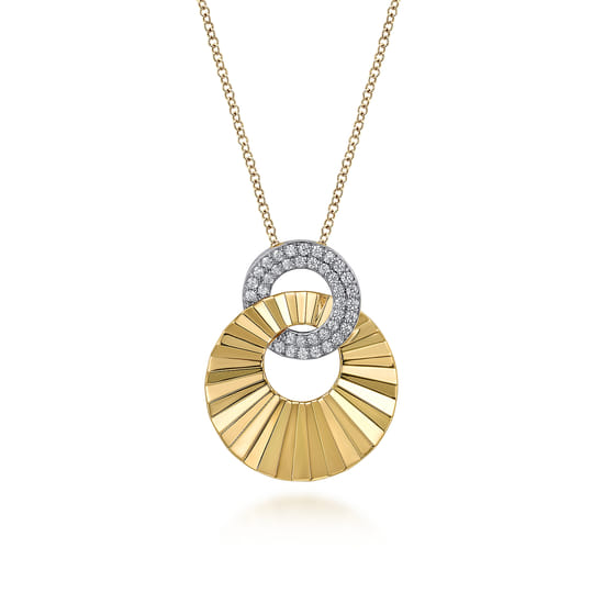 14K White and Yellow Gold Diamond Cut Drop Pendant Necklace
