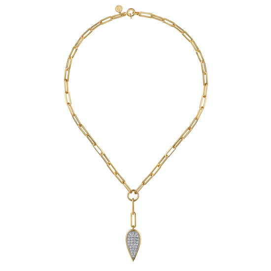 14K White and Yellow Gold Diamond Drop And Hollow Link Chain Y Knots Necklace angle 2