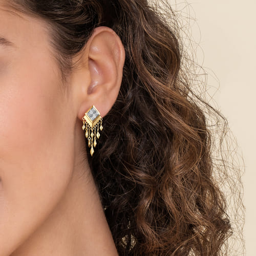 14K White and Yellow Gold Diamond Drop Chandelier Earrings 14K White and Yellow Gold Diamond Drop Chandelier Earrings