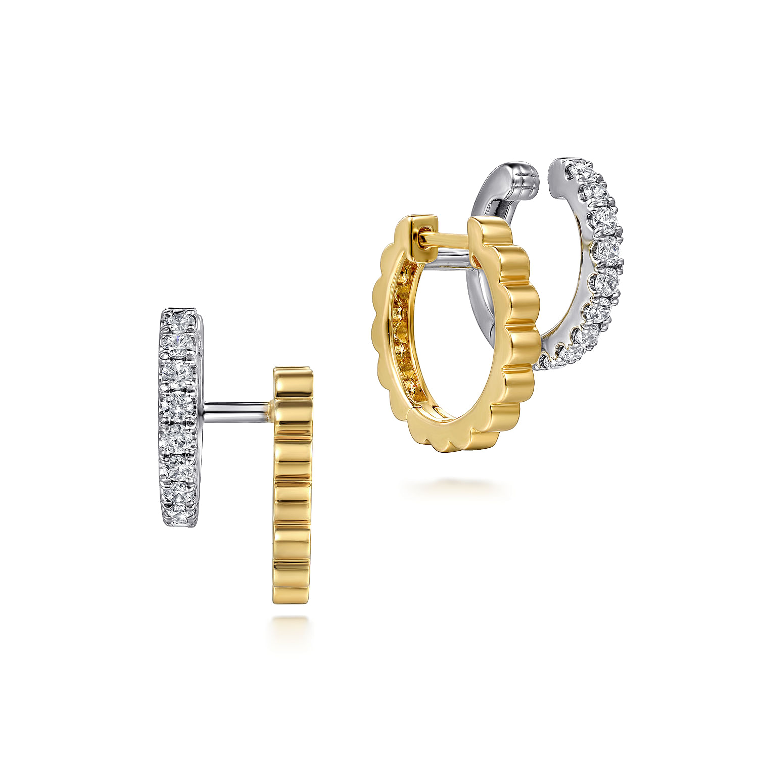 14K White and Yellow Gold Diamond Easy Stackable Earrings