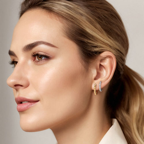 14K White and Yellow Gold Diamond Easy Stackable Earrings