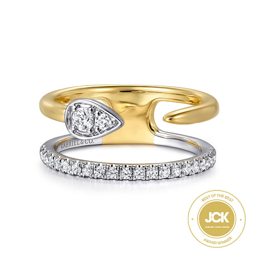 14K White and Yellow Gold Diamond Easy Stackable Ladies Ring