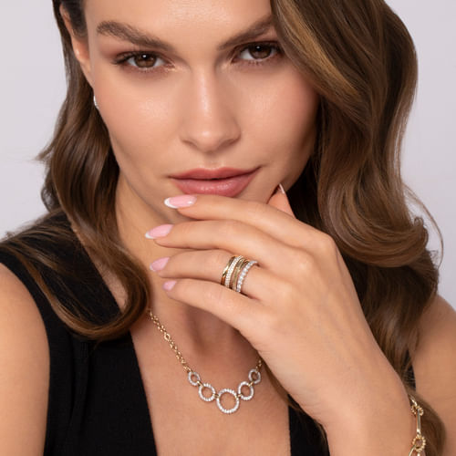 14K White and Yellow Gold Diamond Easy Stackable Ladies Ring