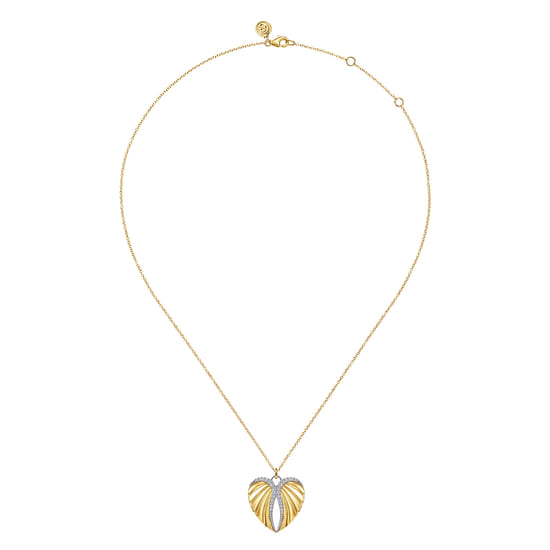 14K White and Yellow Gold Diamond Heart Angel Wing Pendant Necklace angle 2